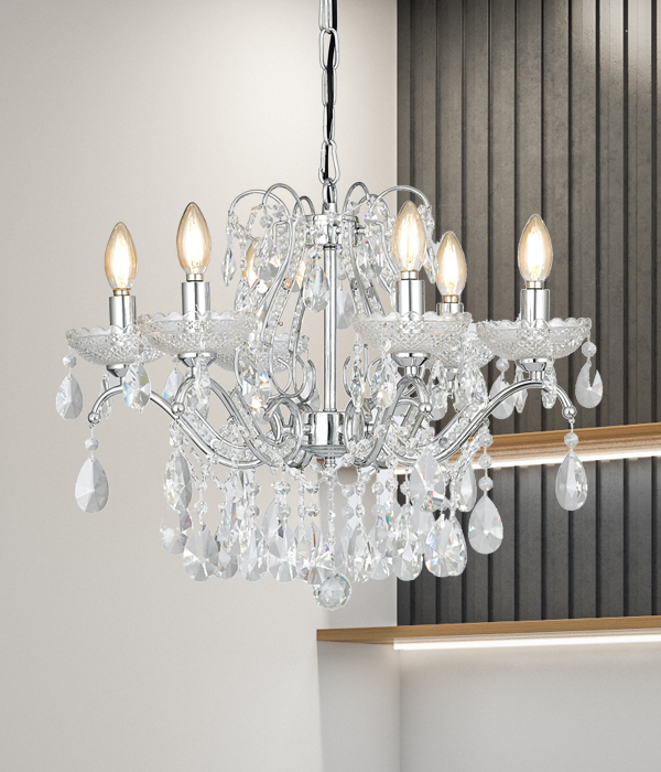 W 오베르 촛대 6등(골드/크롬) LED식탁등 크리스탈식탁등