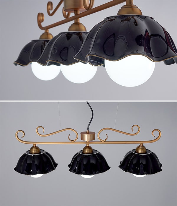 버터린 블랙 도자기 클래식 3등 펜던트전등 식탁등